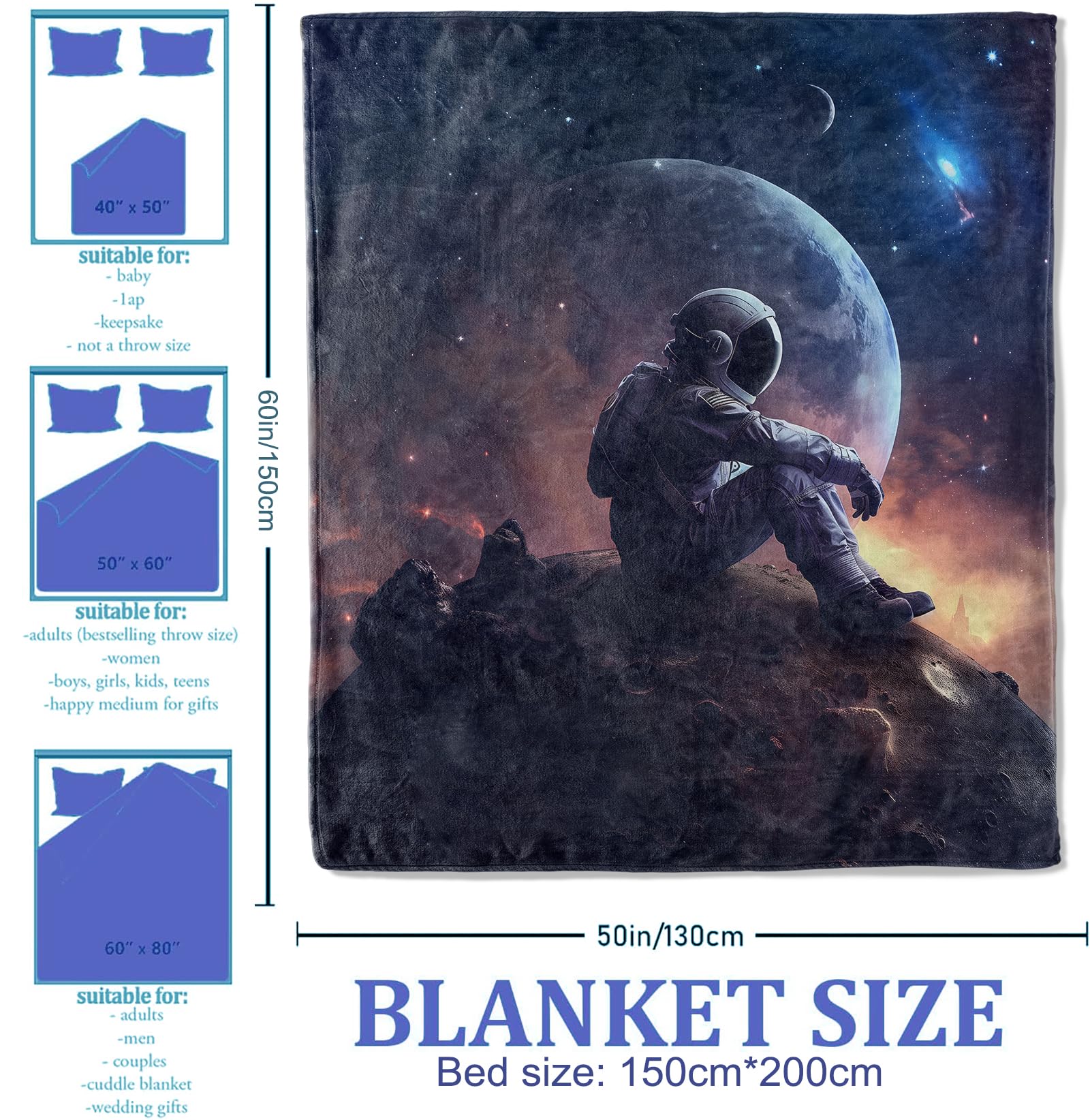 Plistiz Cosmic Astronaut Throw Blanket 60x80, Space Exploration
