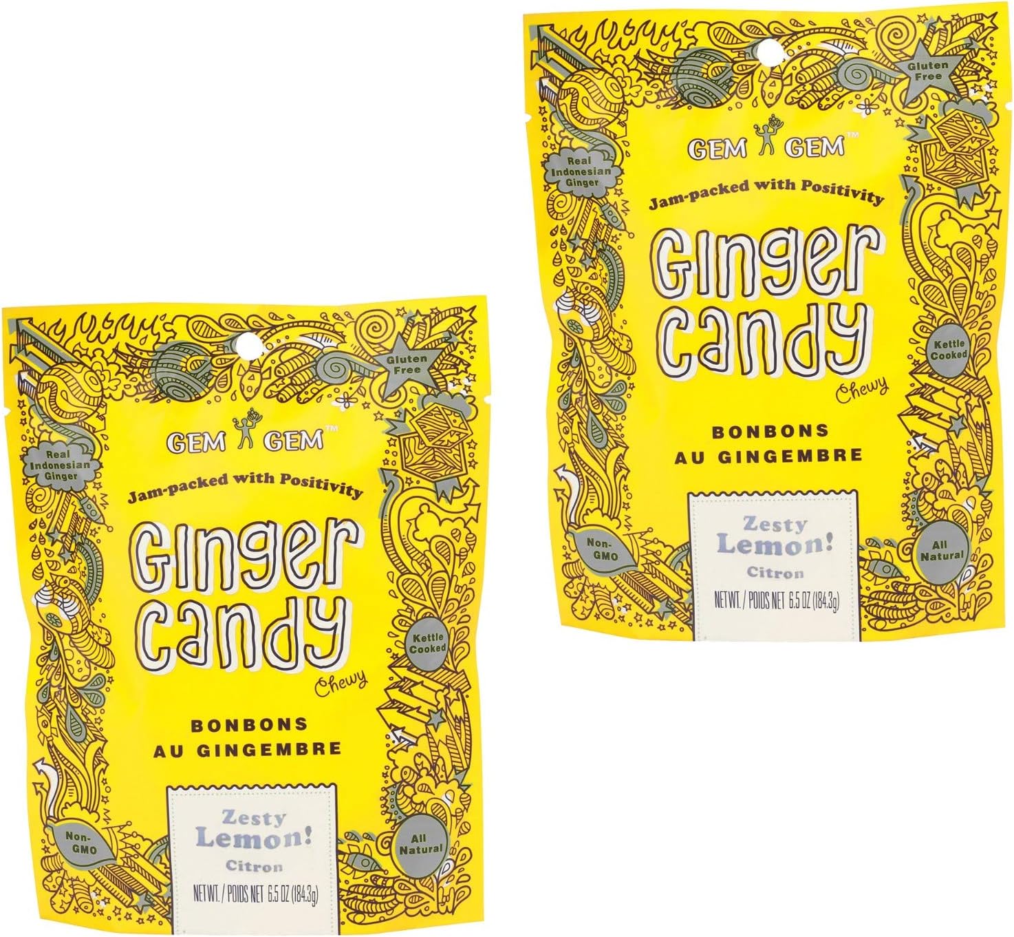 Ginger Candy Chewy Ginger Chews (Lemon, 6.5 oz, Pack of 2)