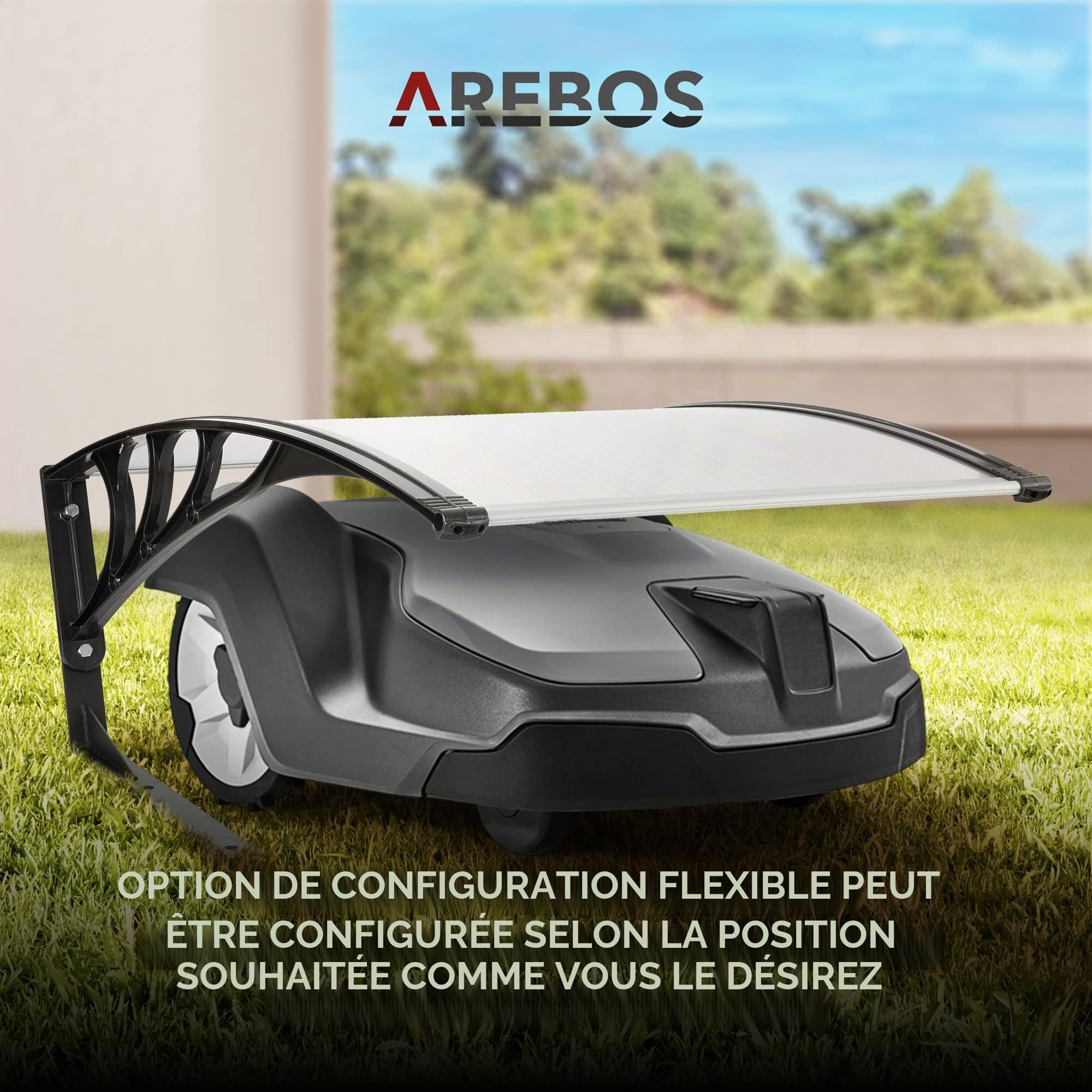 Arebos Garage de Tondeuse Robot | Abri pour Robot | Taille 102 x 79 x 46 cm | Résistant aux intempéries + Protection UV | avec Pieds en métal | matériel de Montage Inclus