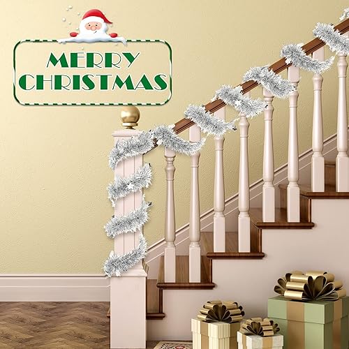 Miniatura 5 de Guirnalda de oropel de Navidad de 40 pies para árbol de Navidad, guirnalda metálica para colgar en interiores y exteriores, suministros de fiesta