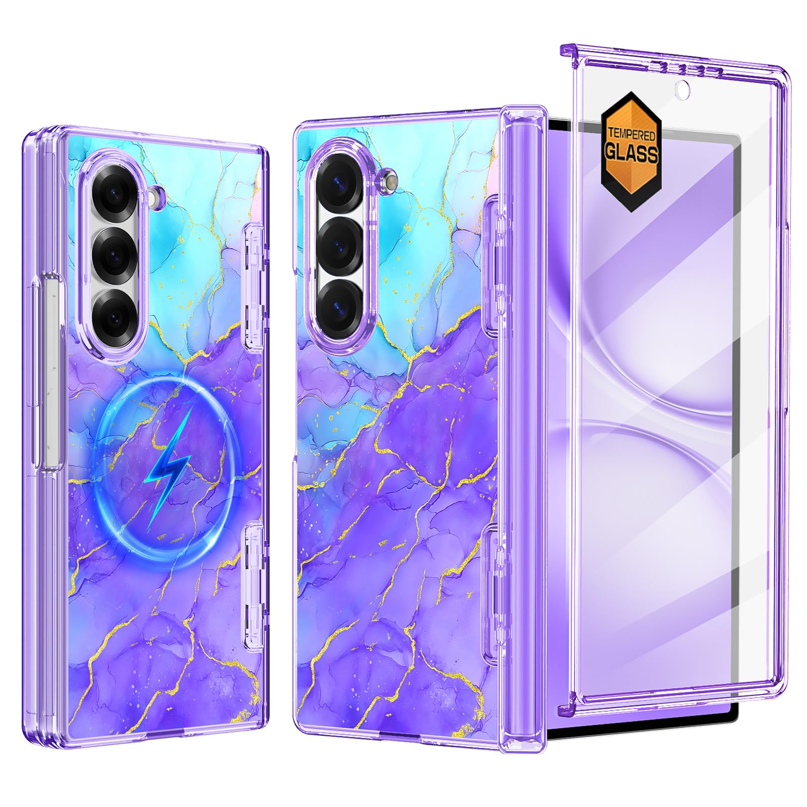 Casetego Custodia magnetica per Galaxy Z Fold 6, compatibile con MagSafe, protezione per lo schermo integrata, protezione per cerniere, sottile, antiurto, da donna, graziosa custodia per Samsung