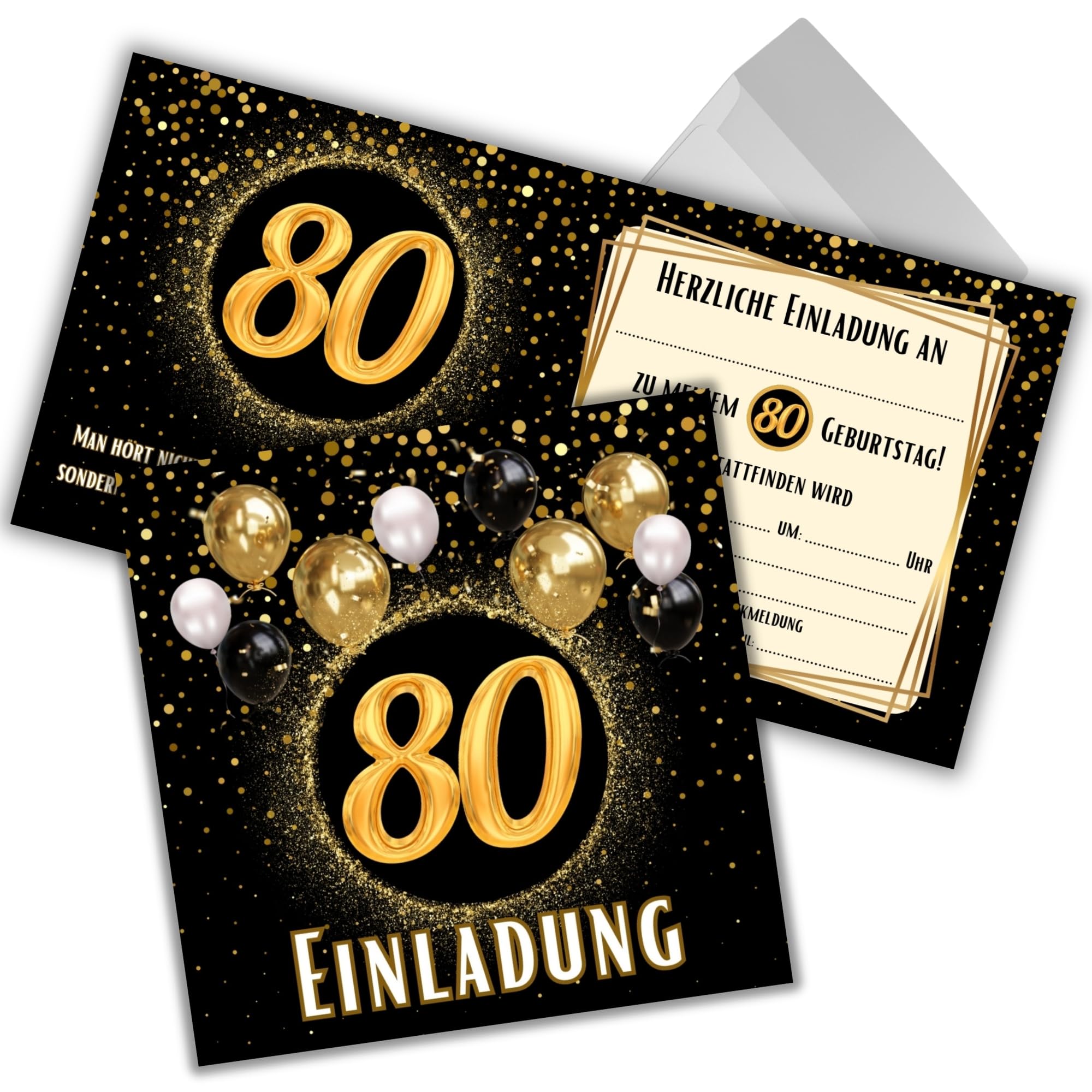 JOCERO Einladungskarten 80. Geburtstag – 12 Stück mit Umschlägen – Quadratisch 12x12 cm – Einladungen zum 80. Geburtstag für Männer & Frauen