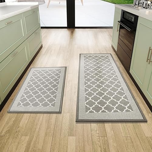 PMOODSK Juego de alfombras y tapetes de cocina, 2 piezas de goma antideslizantes y lavables, alfombras de pasillo de cocina para piso, decoración,