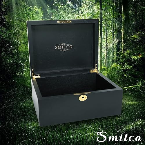 Miniatura 7 de Smilco Caja de madera con tapa con bisagras, cajas de almacenamiento decorativas de madera de acacia, caja de madera hecha a mano para recetas de