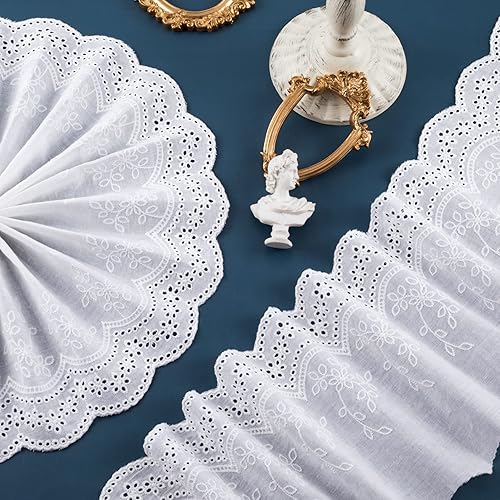 Miniatura 4 de PAGOW 5 yardas de algodón con ojales de encaje, ribete de encaje floral de algodón blanco, encaje festoneado bordado para coser vestidos, ropa de