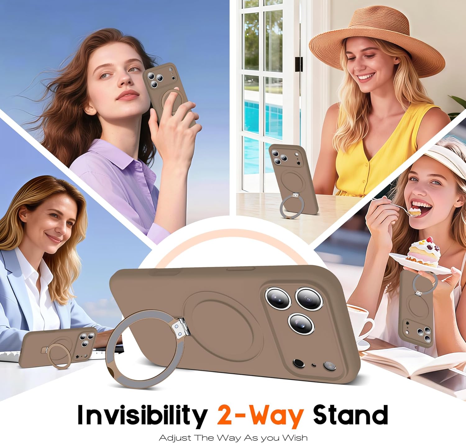 Compatible with iPhone 17 Pro Max Case with Magnetic Invisible Stand Compatible with Mag-Safe Military Drop Tested Shockproof Silicone iPhone 17 Pro Max Phone Cases for Women Men 6.9"，Brown - Image 2