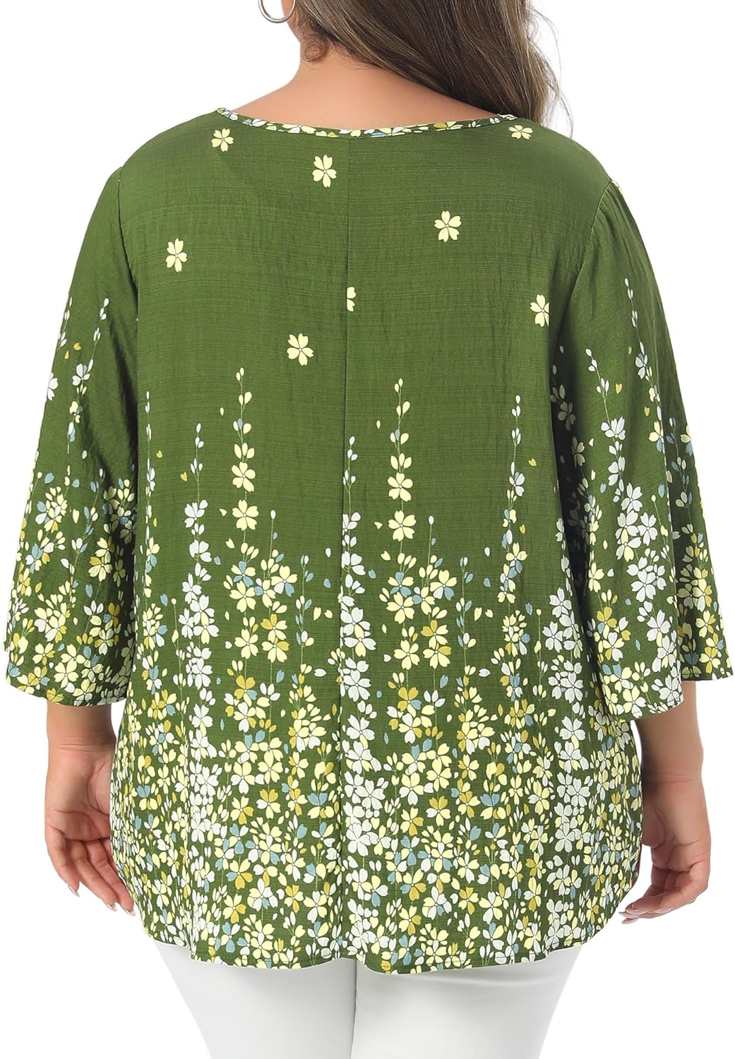 Agnes Orinda Women's Plus Size V Neck 3/4 Sleeve Top Boho Floral Summer t Shirt Tops Loose Fit Blouse Casual Vacation - Image 4