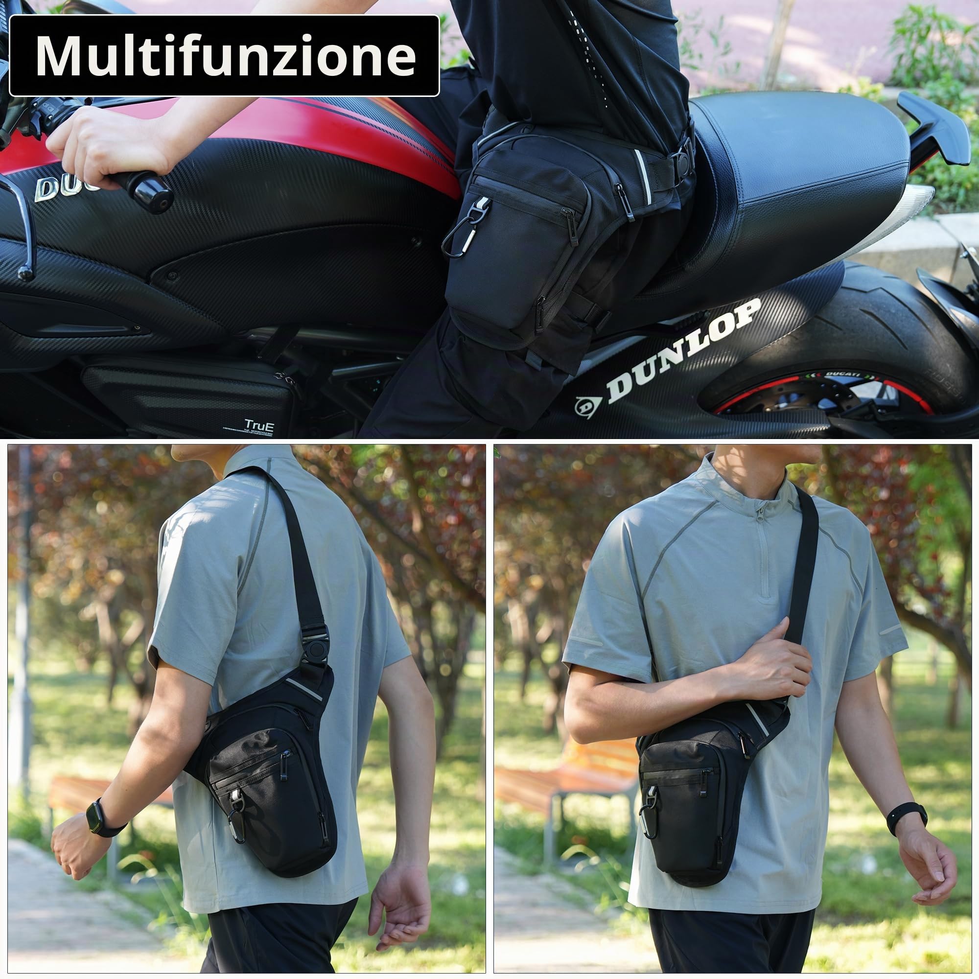 Marsupio da Gamba Moto, Borsa Cosciale con Striscia Riflettente e Cintura Regolabile per Uomo Donna, Borsello Sportivo per Ciclismo Viaggio Campeggio Pesca