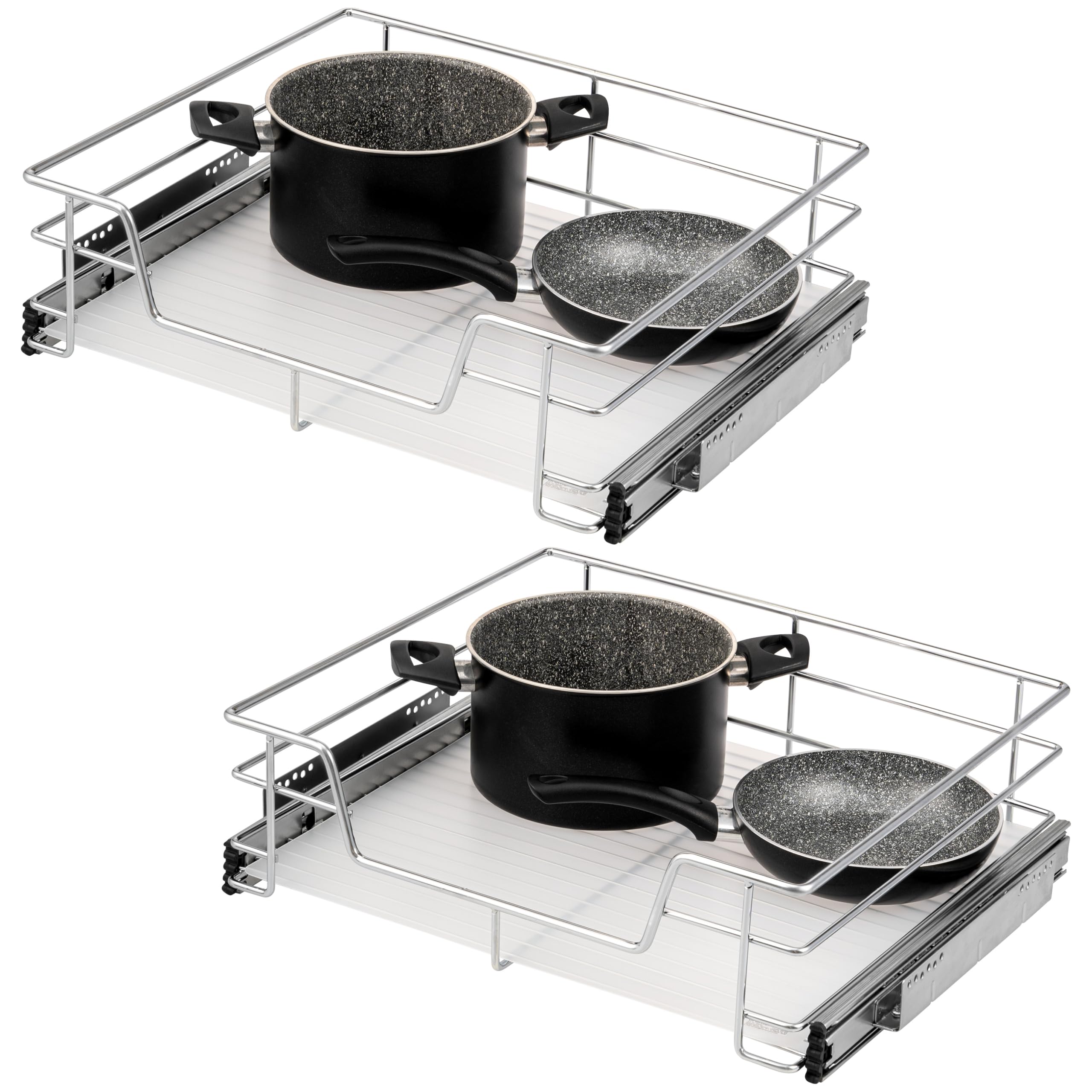 bremermann Set di 2 cassetti telescopici – 60 cm con ripiano, cassetto da cucina per aggiornare, completamente estraibile con guide telescopiche, ideale per cucina, bagno e camera da letto, in metallo