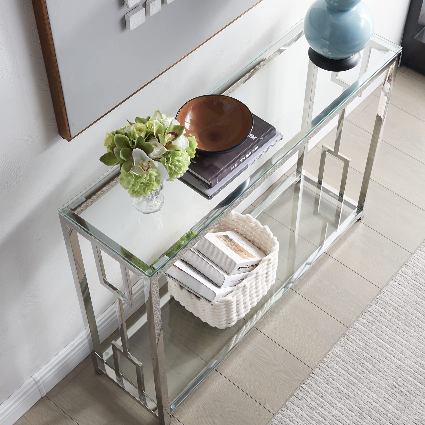 Amazon.com: Sofa Table, Glass Console Table with 2-Tier Storage