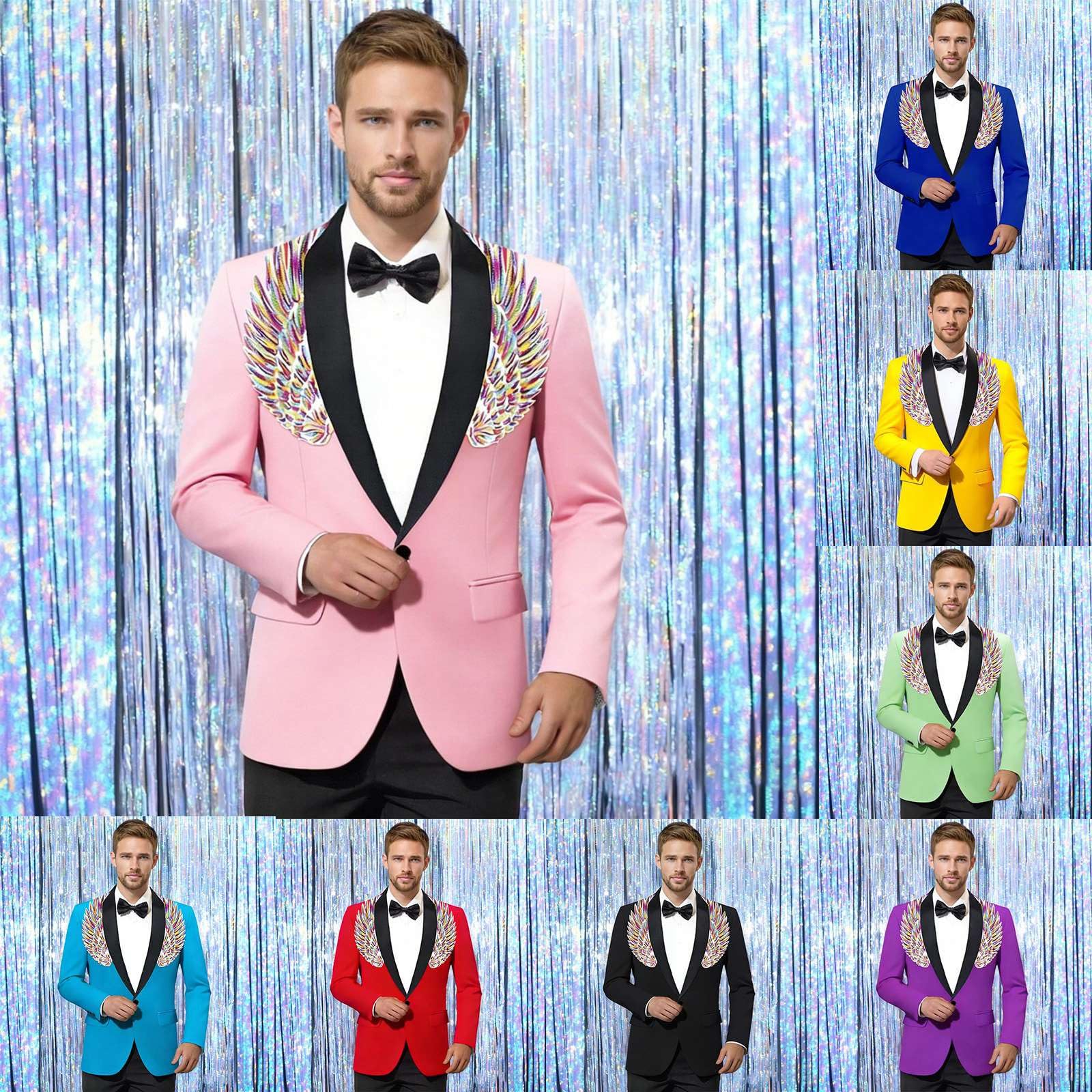 Generico Giacca Uomo Casual Elegante con Finitura Metallizzata Leggera e Confortevole per Serate Speciali Glitterate Scintillanti Lucido Discoteca Concerto Feste Abiti da Matrimonio