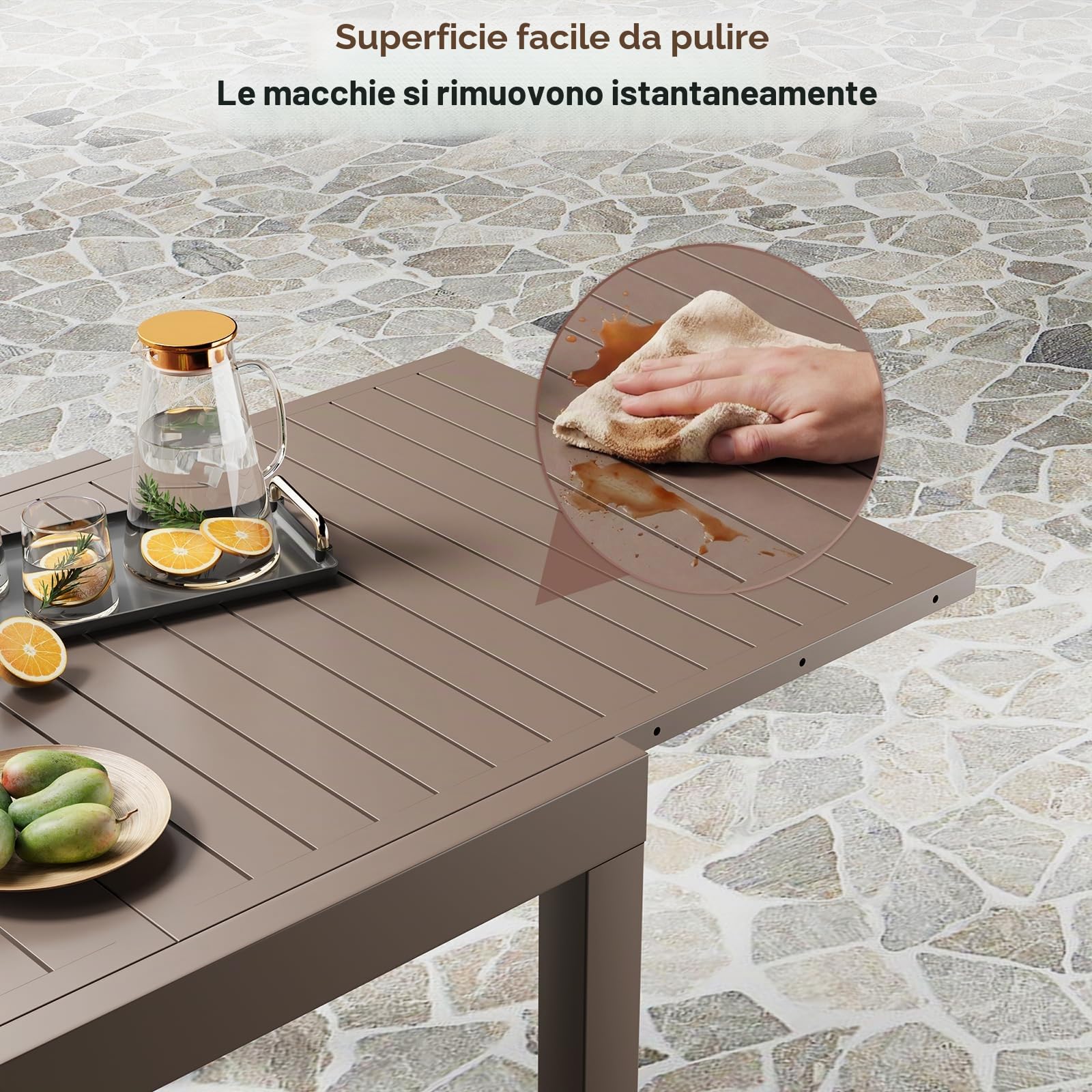 JUMMICO Tavolo da Giardino Estensibile 260x80cm per 6-10 Persone - Alluminio Antiruggine, Imputrescibile e Facile da Pulire - Design Compatto con Prolunga Resistente alle Intemperie