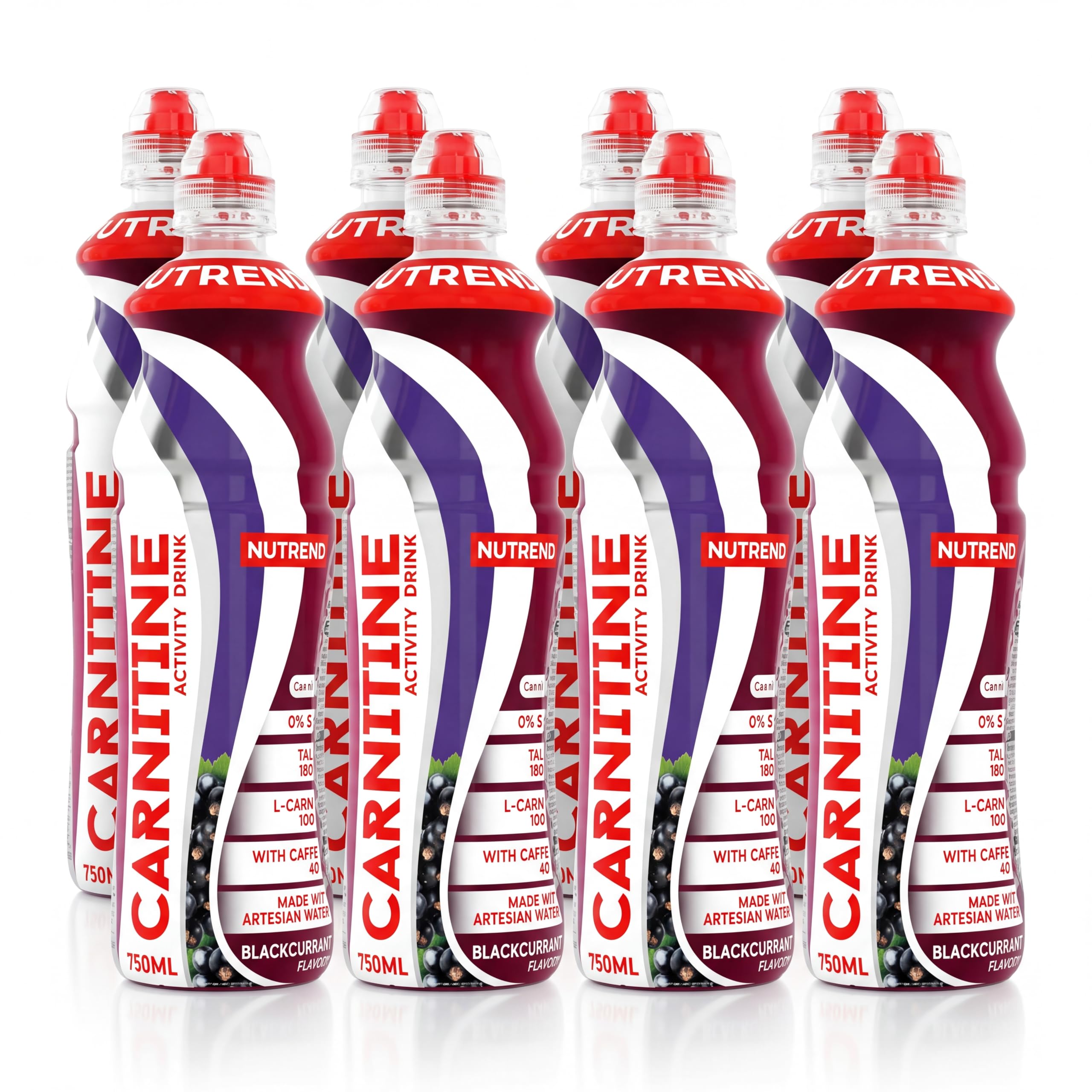 Boisson Nutrend Carnitine Saveur Cassis 750 ml Lot de 8 – Boisson Fitness Prête à Boire à la L-Carnitine pour Énergie, Hydratation et Mode de Vie Actif