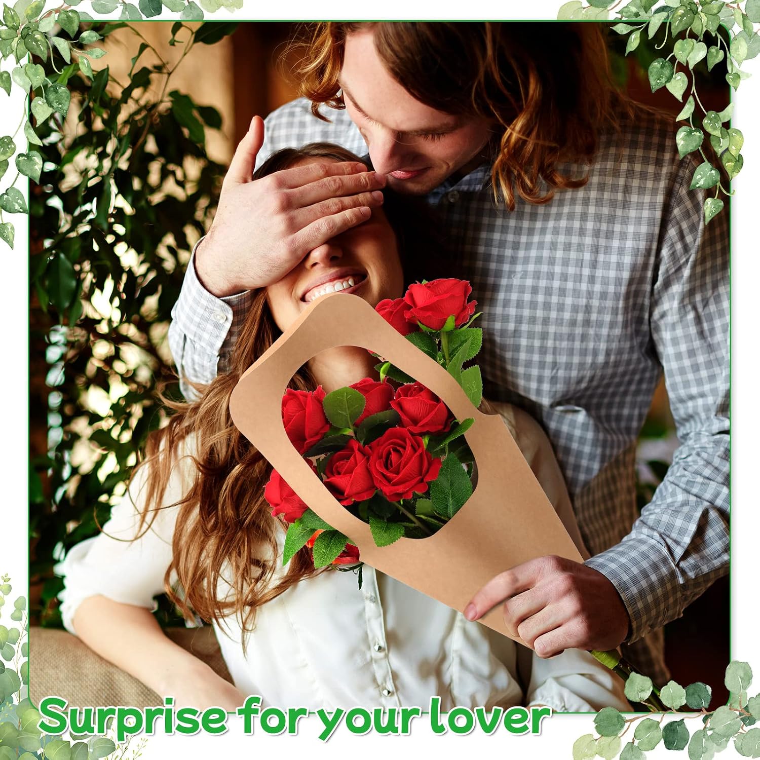 Jeyiour 40 Pcs Kraft Paper Flowers Gift Bags Bouquet with Handle Flower Wrapping Paper Bouquet Kraft Floral Bags Cone Flower Sleeves for Packaging Wedding Graduation Party(Brown)