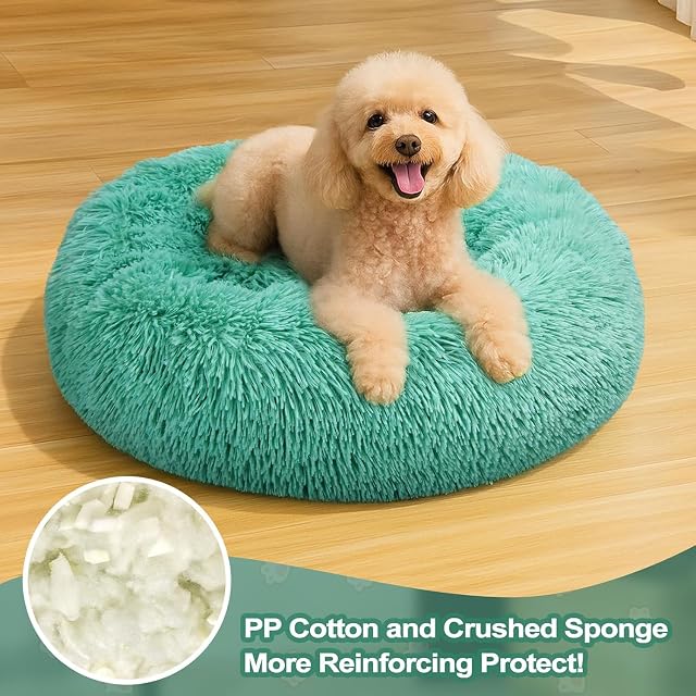 Foto 2 de 7 de DONWEI Cama Redonda Verde Mascotas 50CM Felpa Antiestrés Lavable Hogar