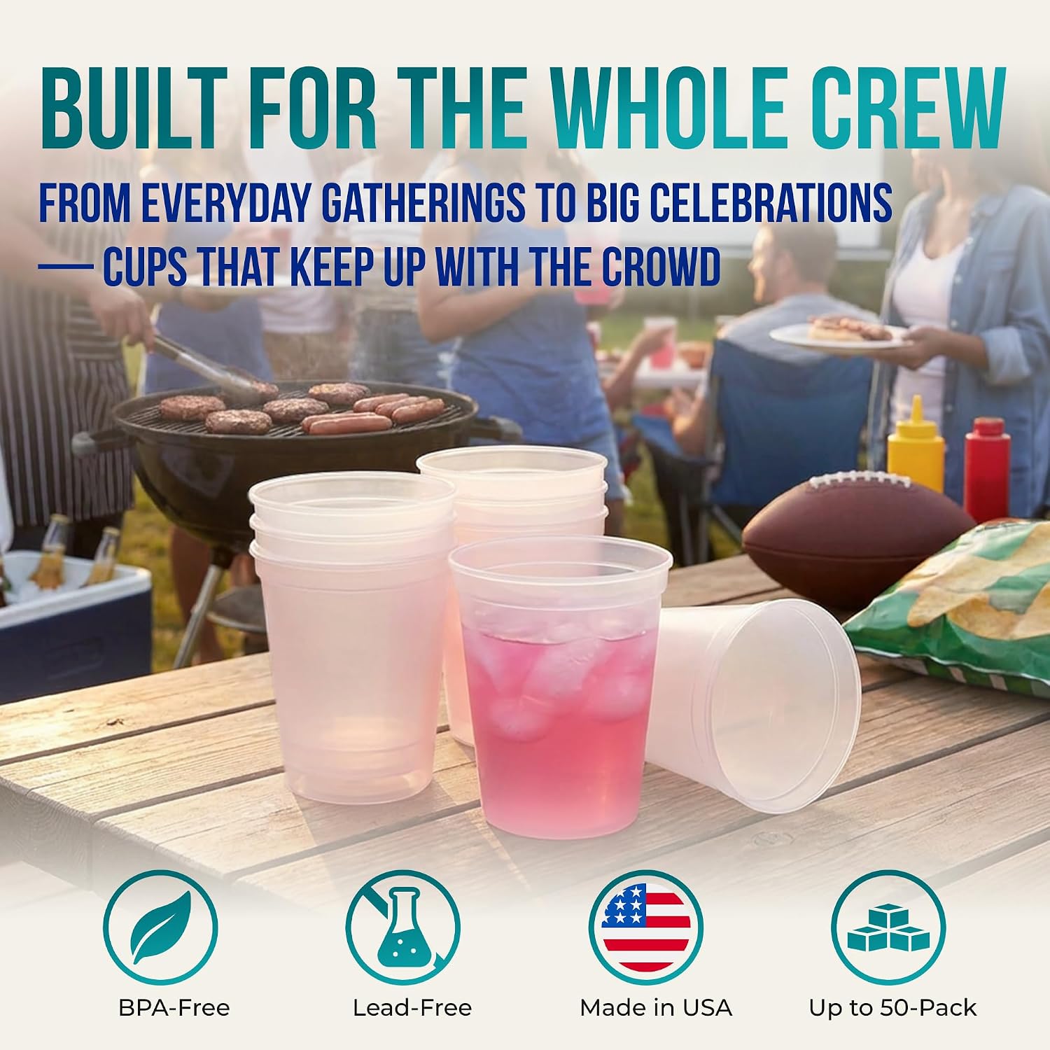 Rolling Sands 16 oz. Reusable Plastic Stadium Cups, 8 Pack, Made in USA, BPA-Free Dishwasher Safe Color Changing Tumblers, Frost To Blue image 4