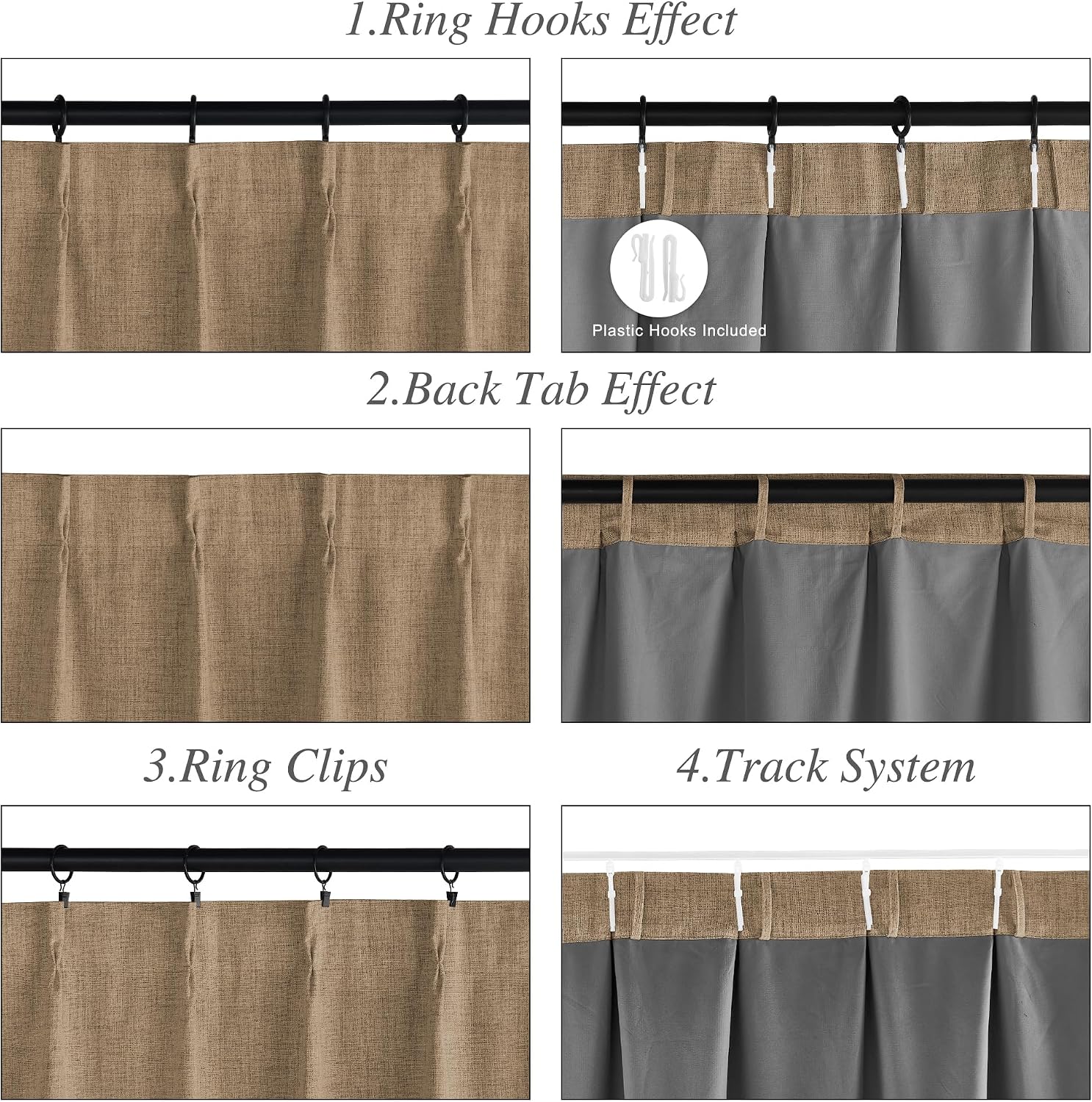 StangH Natural Linen Full Blackout Pleated Curtains, Thermal Insulated Room Darkening Drapes with Hooks Neutral Energy Saving Window Coverings for Living Room Office, W40 x L84, 2 Panels