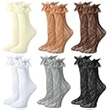 scenicamp 6 Pairs Lace Ruffle Ankle Socks for Women Lolita Frilly Ankle Elastic Cuff Mesh Lace Trim Dress Sock