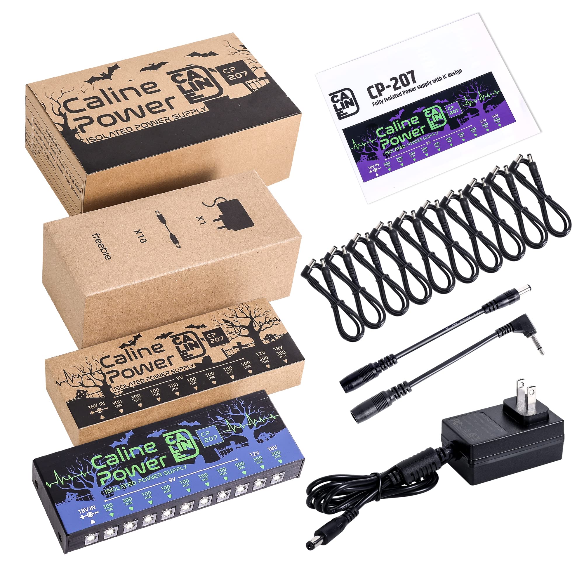 Caline CP-207 Fuente de alimentación para pedal de guitarra, 10 salidas aisladas para pedal de efecto de 9 V/12 V