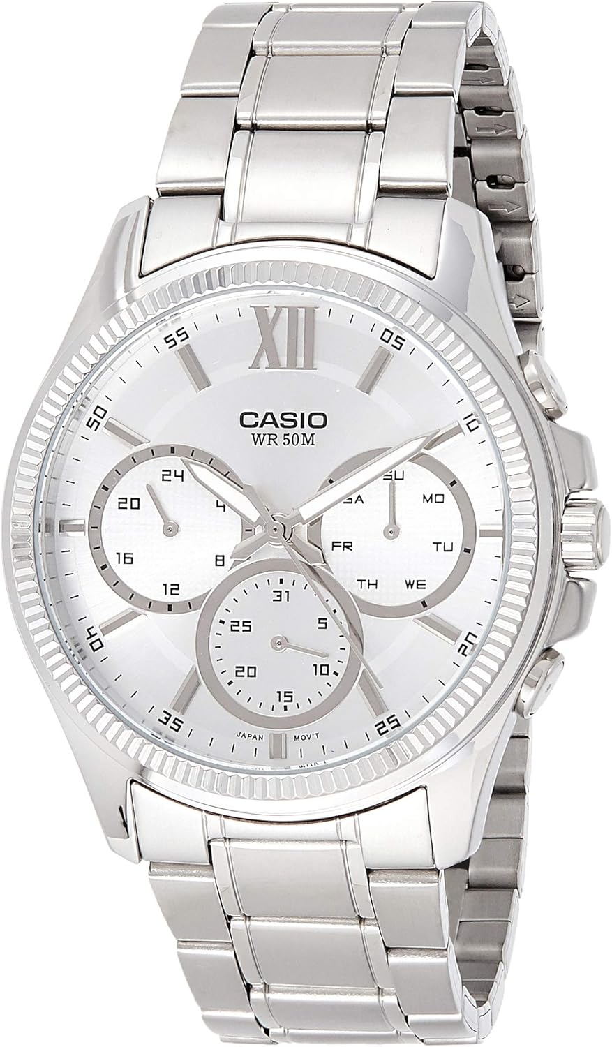 Casio MTP-E315D-7AV Men's Stainless Steel Multi-Hands Silver Dial Analog Watch