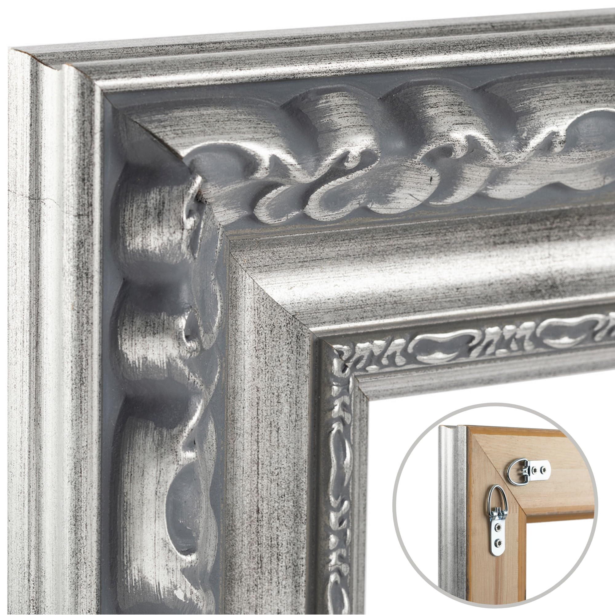 CLAMARO Bilderrahmen Otto Antik Barock, Massivholz, 60x85 cm, Acrylglas | Profilleiste 80 mm breit, Fichte Vollholz, HDF-Rückwand, Metall-Aufhänger, handgefertigt, Made in Germany, stabil