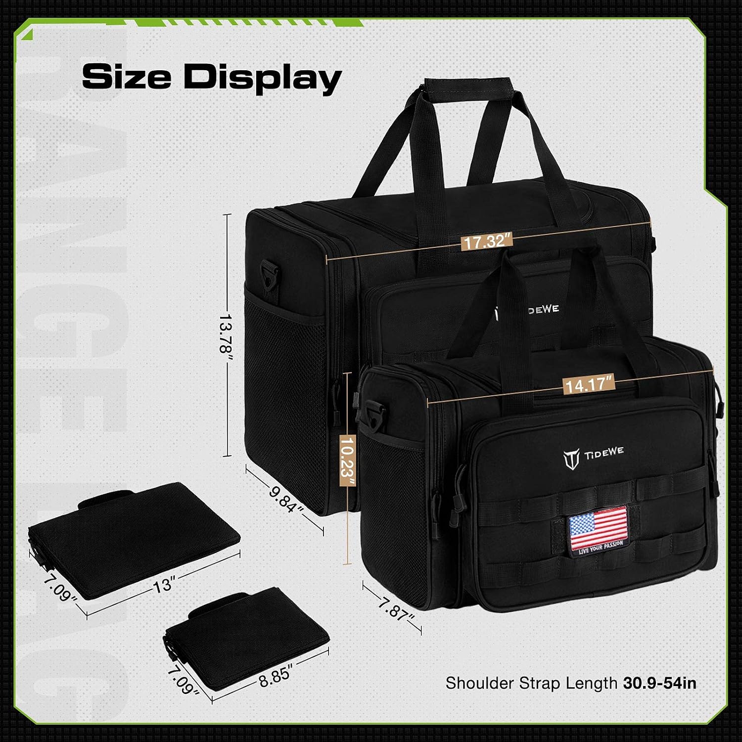 TIDEWE Tactical Range Bag for Gun & Ammo With 2 Pistol Case, Range Bag for Handgun with Removable Divider