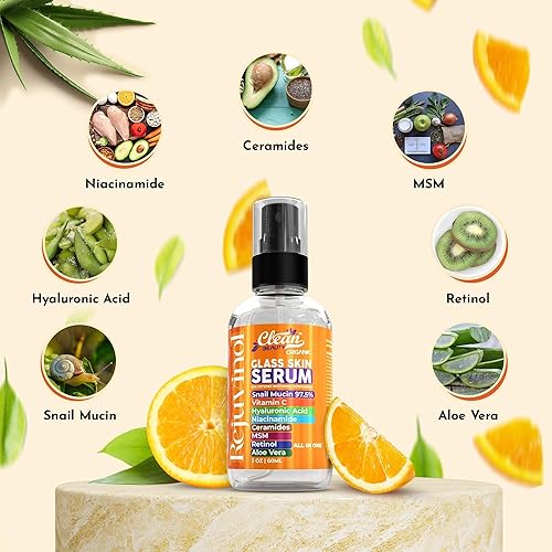 Miniatura 5 de Clean Beauty Suero de mucina de caracol con vitamina C, suero facial antienvejecimiento con ácido hialurónico, niacinamida, retinol, MSM, aloe vera