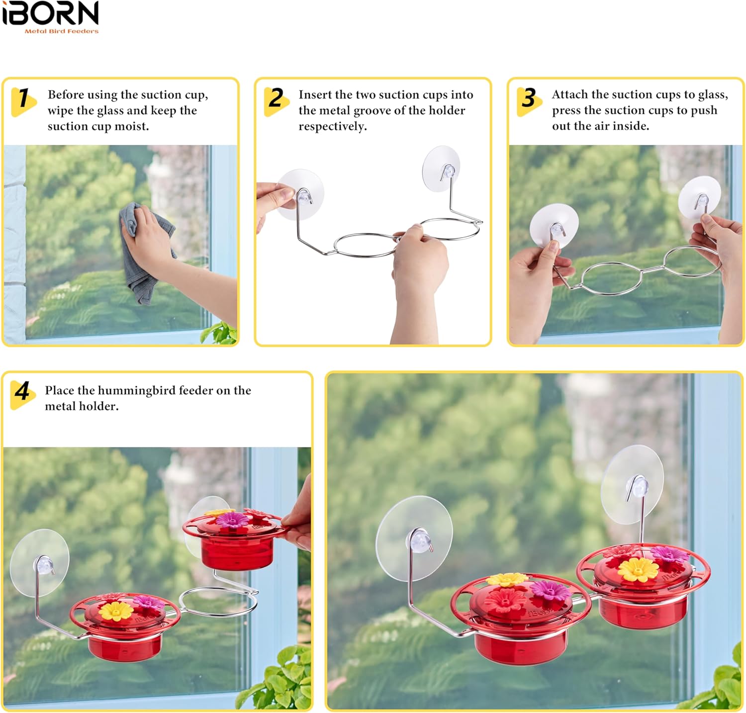 iBorn Window Hummingbird Feeder Hummingbird Feeder with Strong Suction Cup Mini Humming Bird Feeders for Outdoors, Bee-Proof Feeding Ports & Stainless Steel Base, 3oz, 2025 New - Image 8