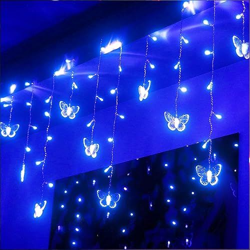Cadena de luces de mariposa para cortina de 6.1 metros, 120 luces LED para ventana, alimentadas por USB, 24 mariposas, 8 modos con control remoto