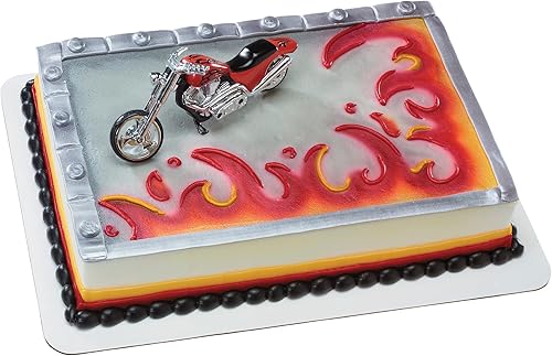 DecoSet Red Hot Chopper Cake Topper, juego interactivo de decoración de motocicleta con ruedas móviles, para cumpleaños, celebraciones, pasteles,