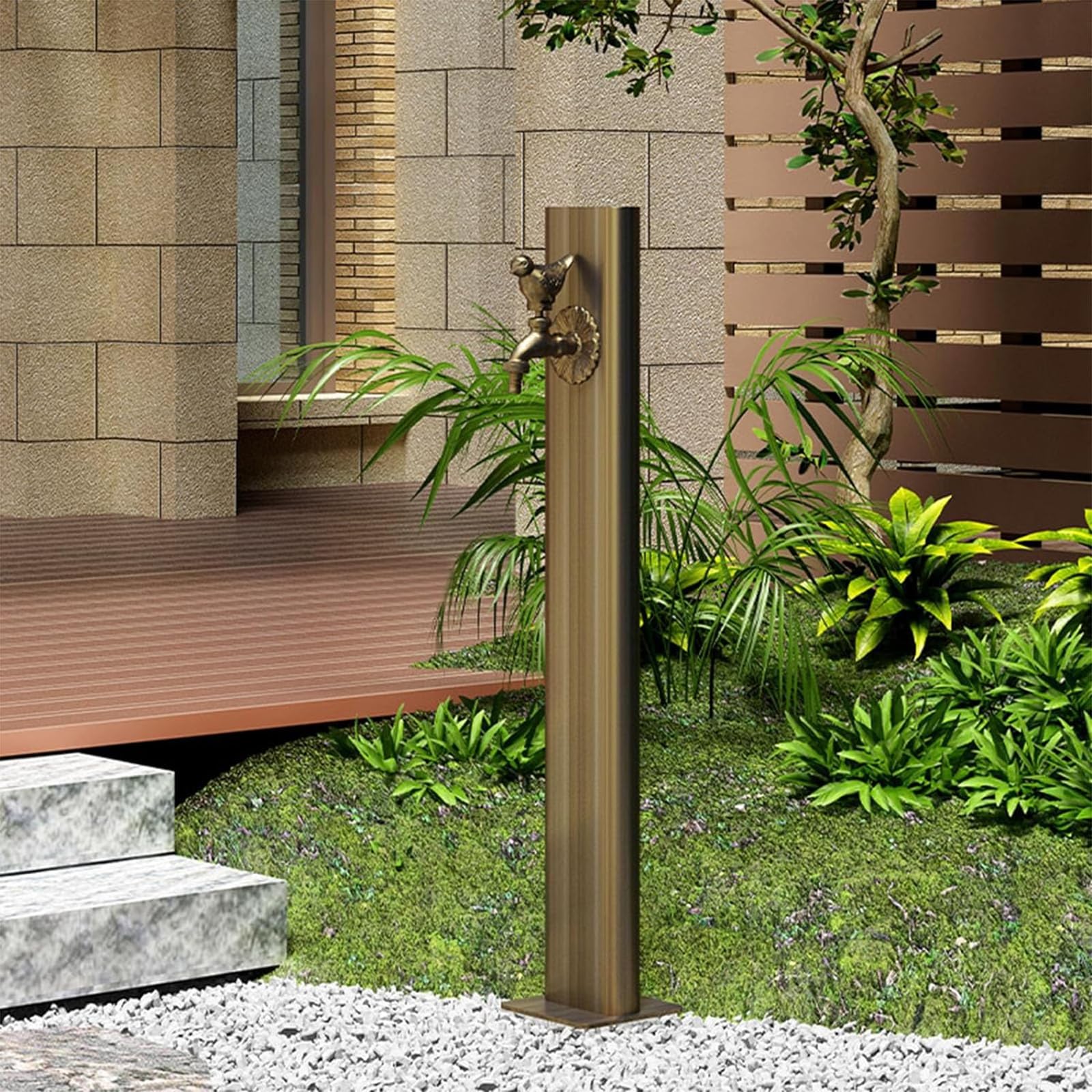 Generico Fontana A Colonna in Acciaio Inox Rubinetto Esterno Antigelo Fontana da Giardino per Esterno Fontanella A Colonna Moderna in Acciaio Colonna d'Acqua da Giardino,A