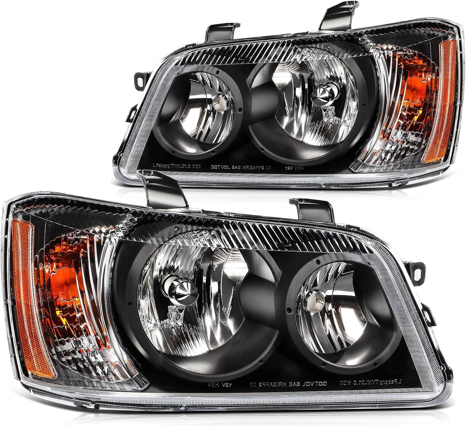 ECCPP Headlight Assembly Fit 2001-2007 for Toyota Highlander Pair Headlamps Black Housing Amber Reflector 81170-48150