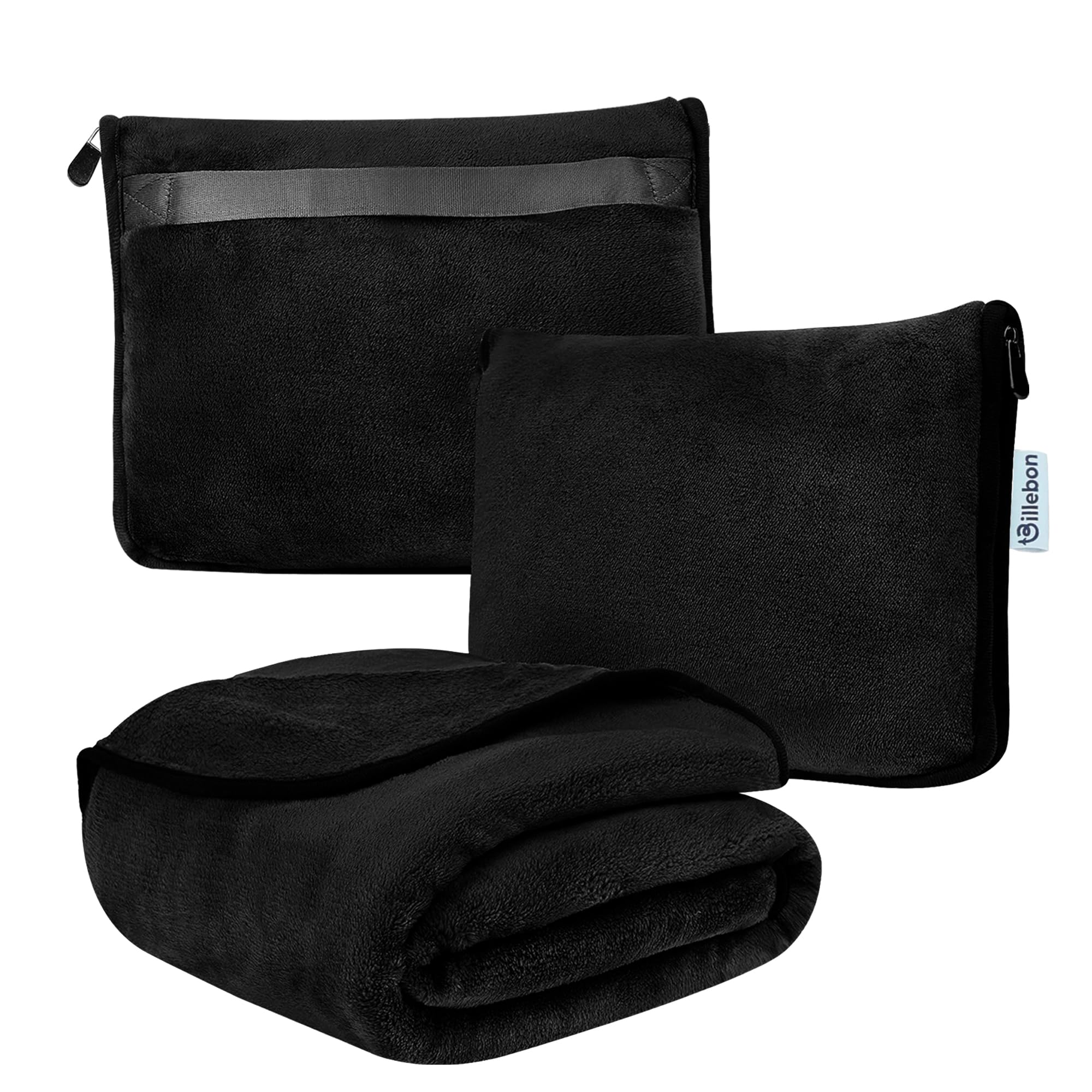 Billebon Travel Blanket Airplane Compact Soft Lightweight & Cozy Blanket with Soft Bag Pillowcase Packable Travel Blanket Perfect for Flight Car Bus Train (Black, 6 Ft. X 3 Ft.)