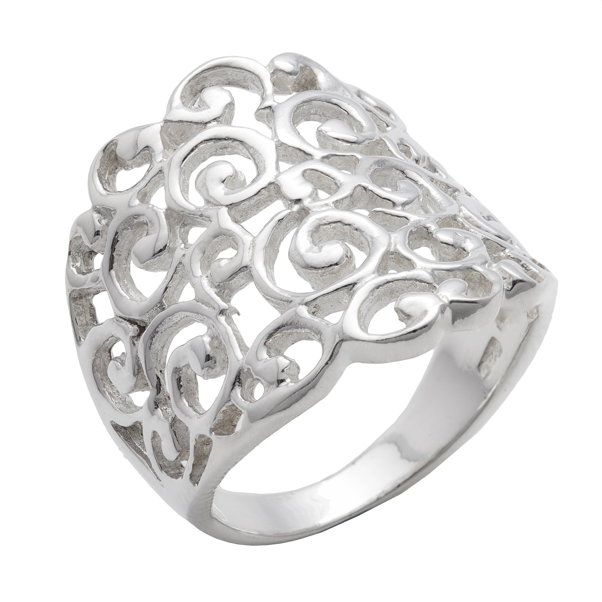 Silverly Anillo de Plata de Ley con Filigrana en Espiral para Mujer | Banda Ancha con Volutas | Anillo de Plata 925 Calado con Volutas Ornamentadas Estilo Barroco
