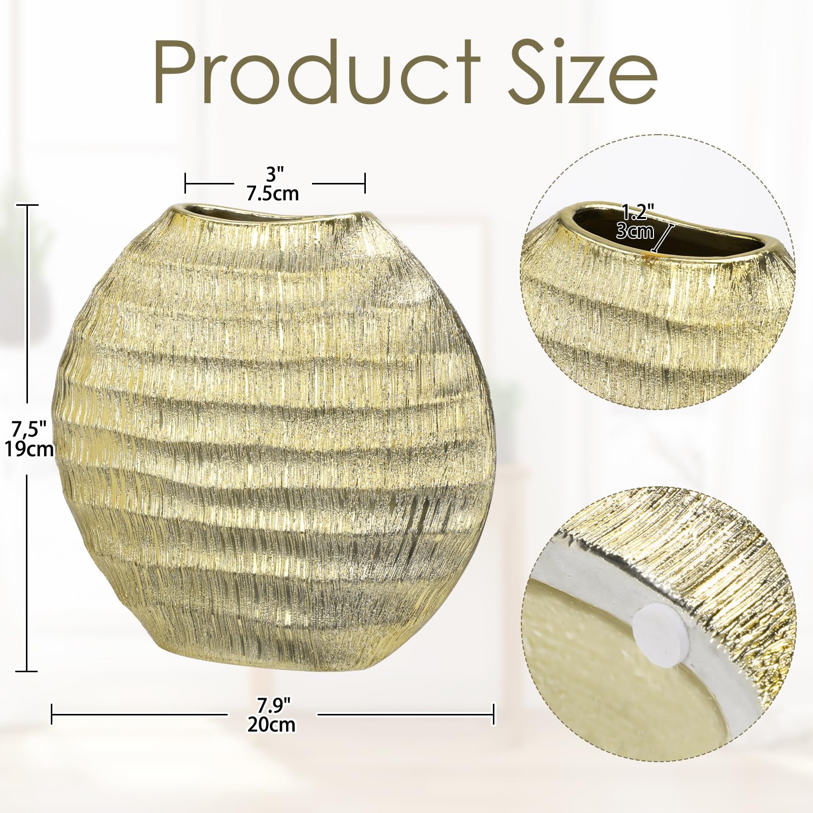 Zwarte gouden vaas keramisch met koper moderne lichte luxe stijl (15,2 cm