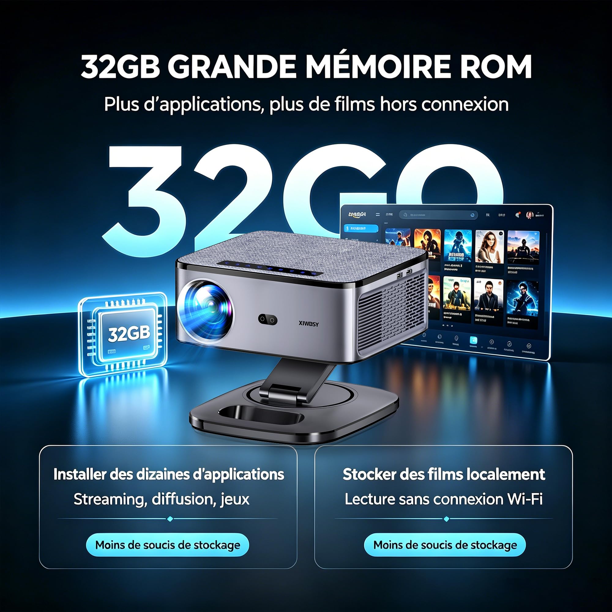 【1500 ANSI/Google TV/Auto Focus】 XIWBSY Videoprojecteur 4K Supporté, 38000 Lumen FHD, 360° Rotation, Projecteur Video 4K Contrôle Vocal, Retroprojecteur WiFi6 Bluetooth 5.3