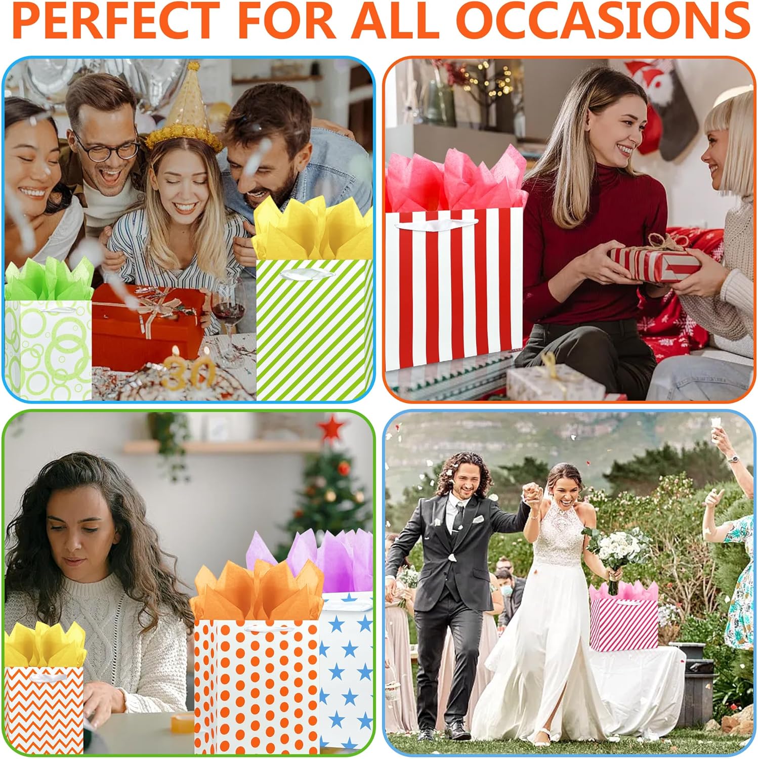 MUMULULU 56 PCS Assorted Sizes Gift Bags 28 Gift Bags 4 Sizes 28 Tissue Papers 7 Color Bulk Perfect for Birthdays Weddings Parties Holidays 4 Sizes Multiple Colors - Image 6