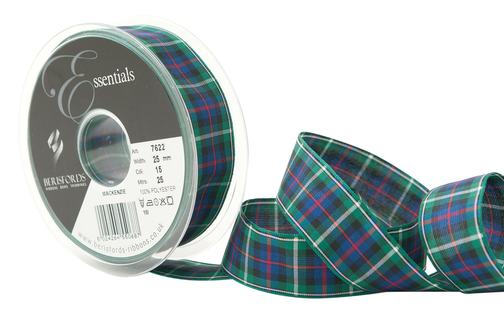 Berisfords Polyester Tartan Ribbon, Mackenzie, 25 mm