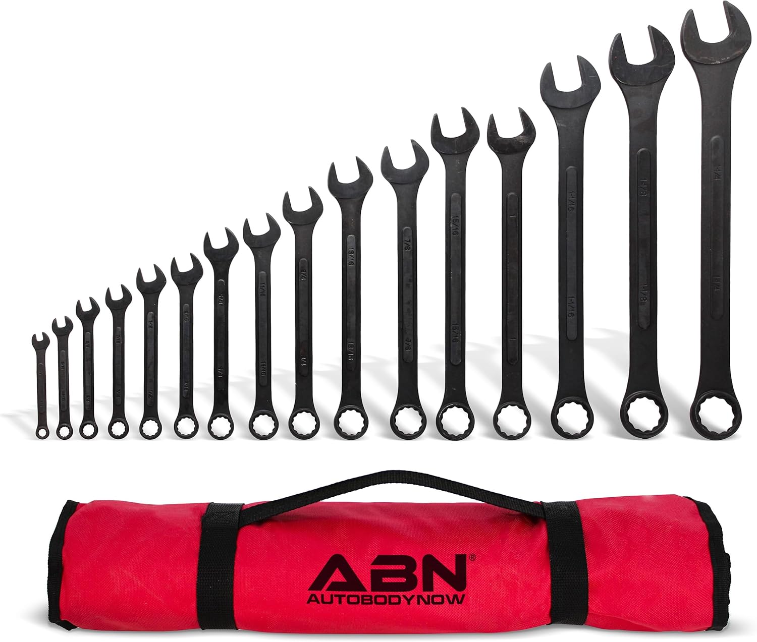 ABN Standard Wrenches Set – 16 Piece SAE Combination Wrench Set 1/4in to 1-1/4in SAE Wrench Set with Roll Up Pouch