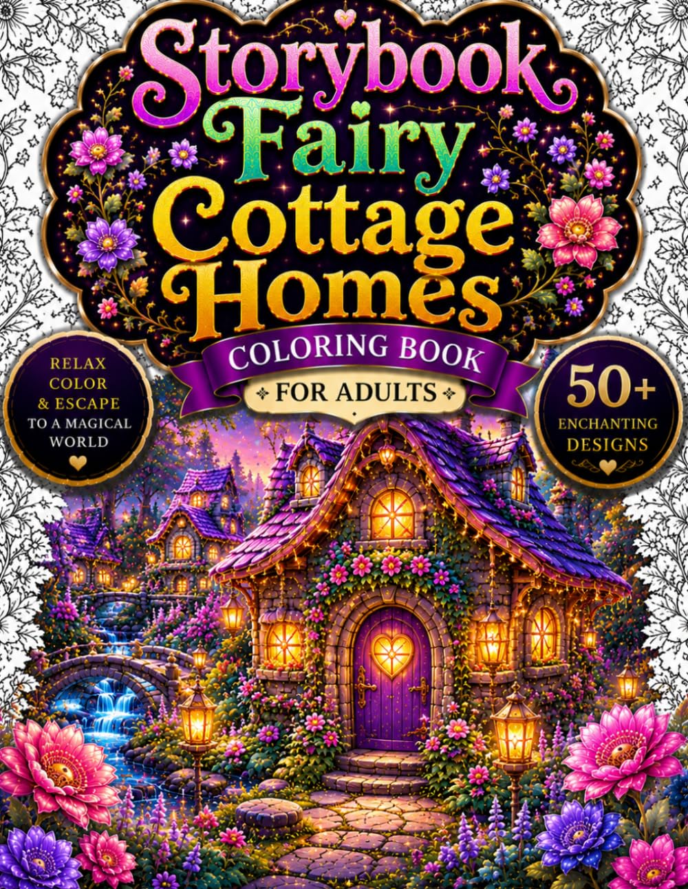 Storybook Fairy Cottage Homes Coloring Book for Adults: 50 Cozy Fantasy Fairy Houses, Enchanted Cottages, Magical Forest Villages, Whimsical ... for Mindfulness, Creativity & Peaceful Escape