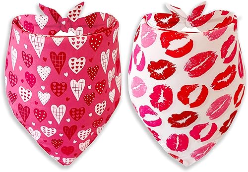 Bandana de San Valentín para perros y gatos diseño de labios y corazones de caramelo para cachorros grandes medianos y pequeños