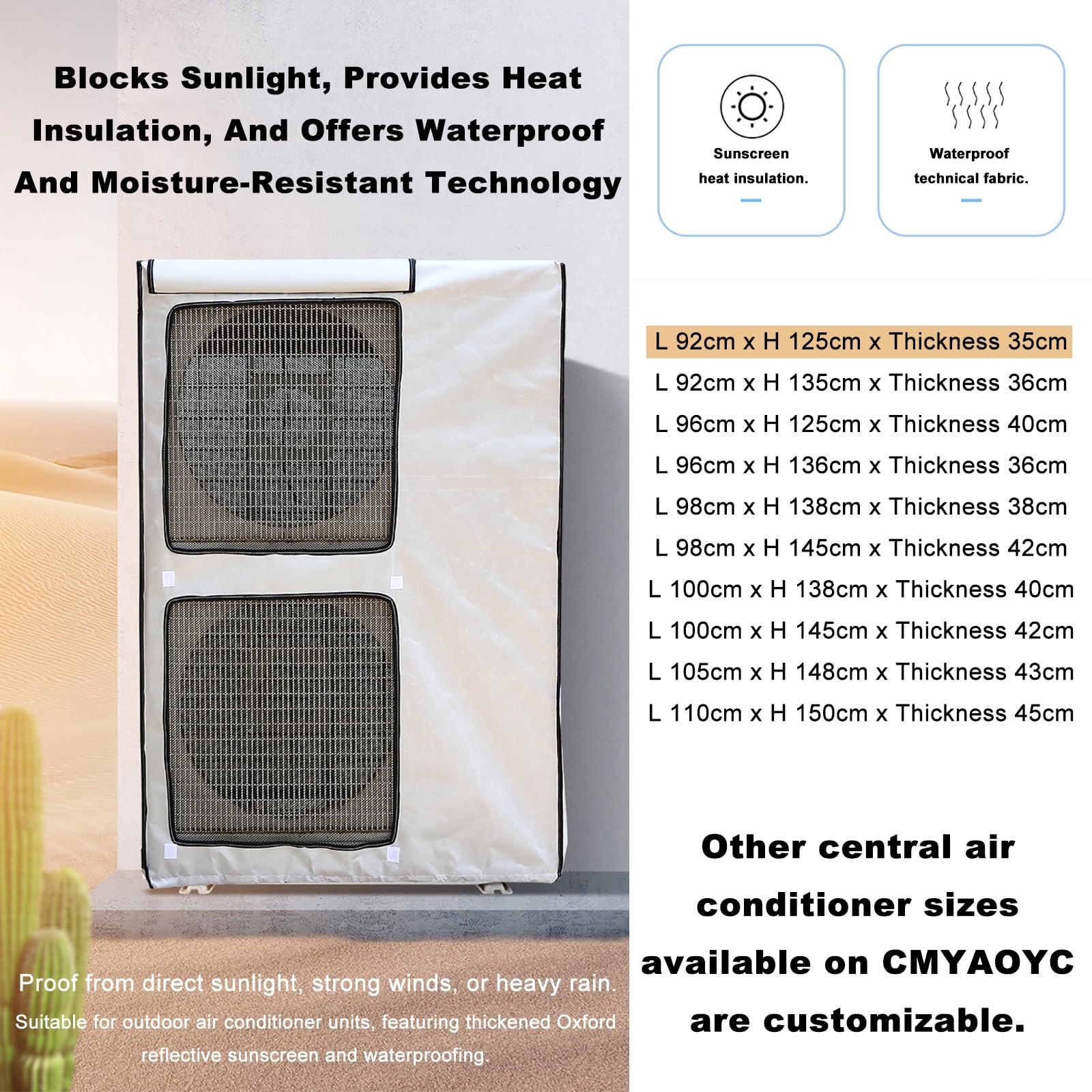 Cubierta de aire acondicionado para exteriores, aislamiento de doble capa resistente, reducción de ruido para aire acondicionado central y bomba de calor, protección para todas las estaciones, color