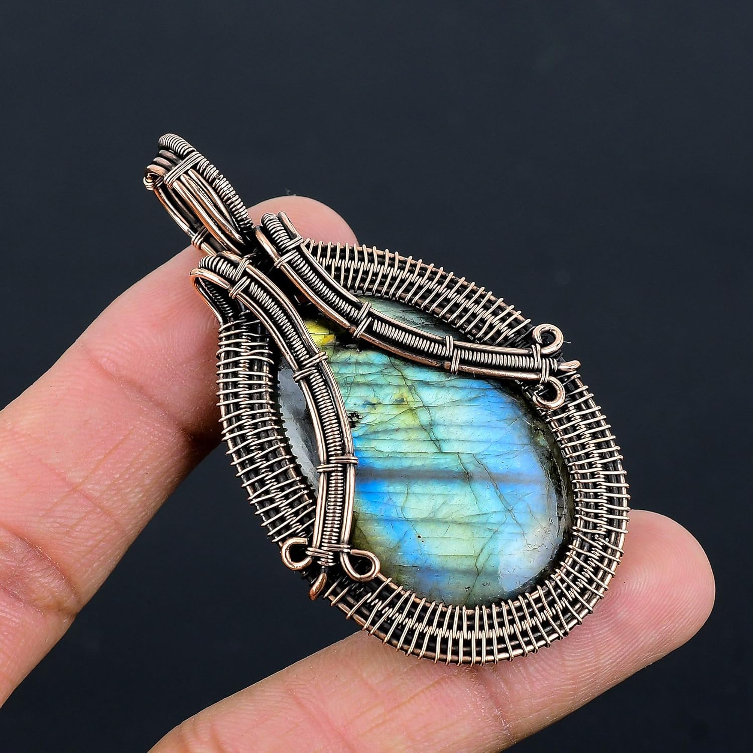 Natural Gemstone Pendant Copper Wire Wrapped Jewelry Necklace