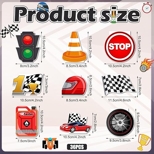 Miniatura 2 de 36 blocs de notas de autos de carreras para niños, tanque de combustible, bandera, semáforo, casco de carreras, trofeo, parada para cumpleaños de