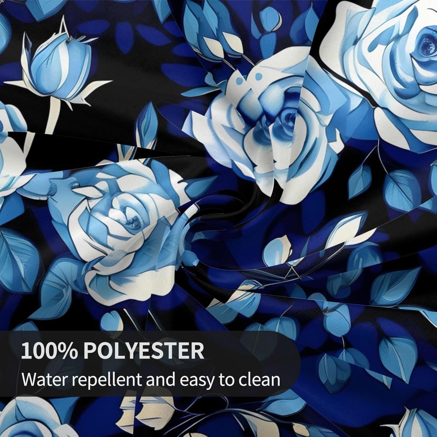 Blue Flower Pattern Roses Print Wrinkle Free Dining Table Cover for Birthday Party Farmhouse Tablecloths Up to 60 x 60 Inches