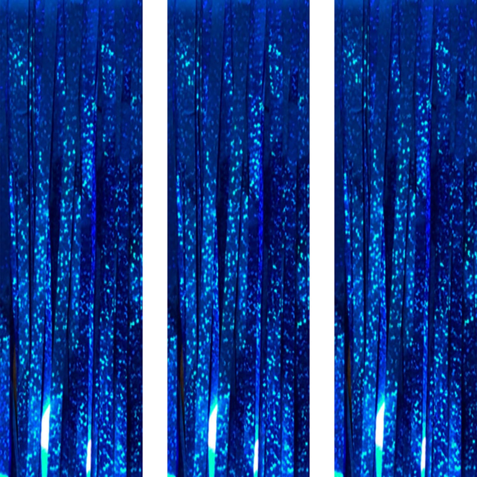 AILEXI 3 Pack Metallico Tinsel Tende Foil Frangia Shimmer Streamer Tenda Porta Decorazione Della Finestra Per Il Compleanno Forniture Festa Di Nozze 1 * 2.5M - Lase Blue