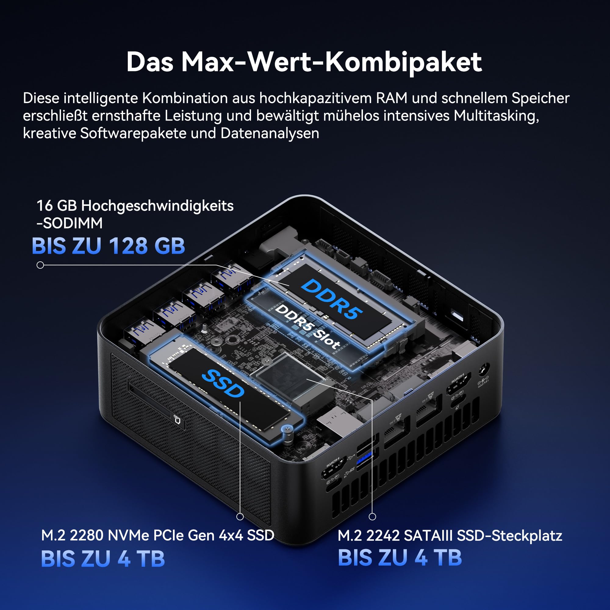 GEEKOM AI Mini PC IT13 Max[3 Jahre Garantie] mit Intel U9-185H, DDR5 RAM(Max. 128GB) & 1TB SSD(bis zu 4TB), Mini PC Windows 11 Pro mit Intel Arc Grafik, Dual 2.5G LAN, 2× USB4(20Gbps), WiFi 7, 8K