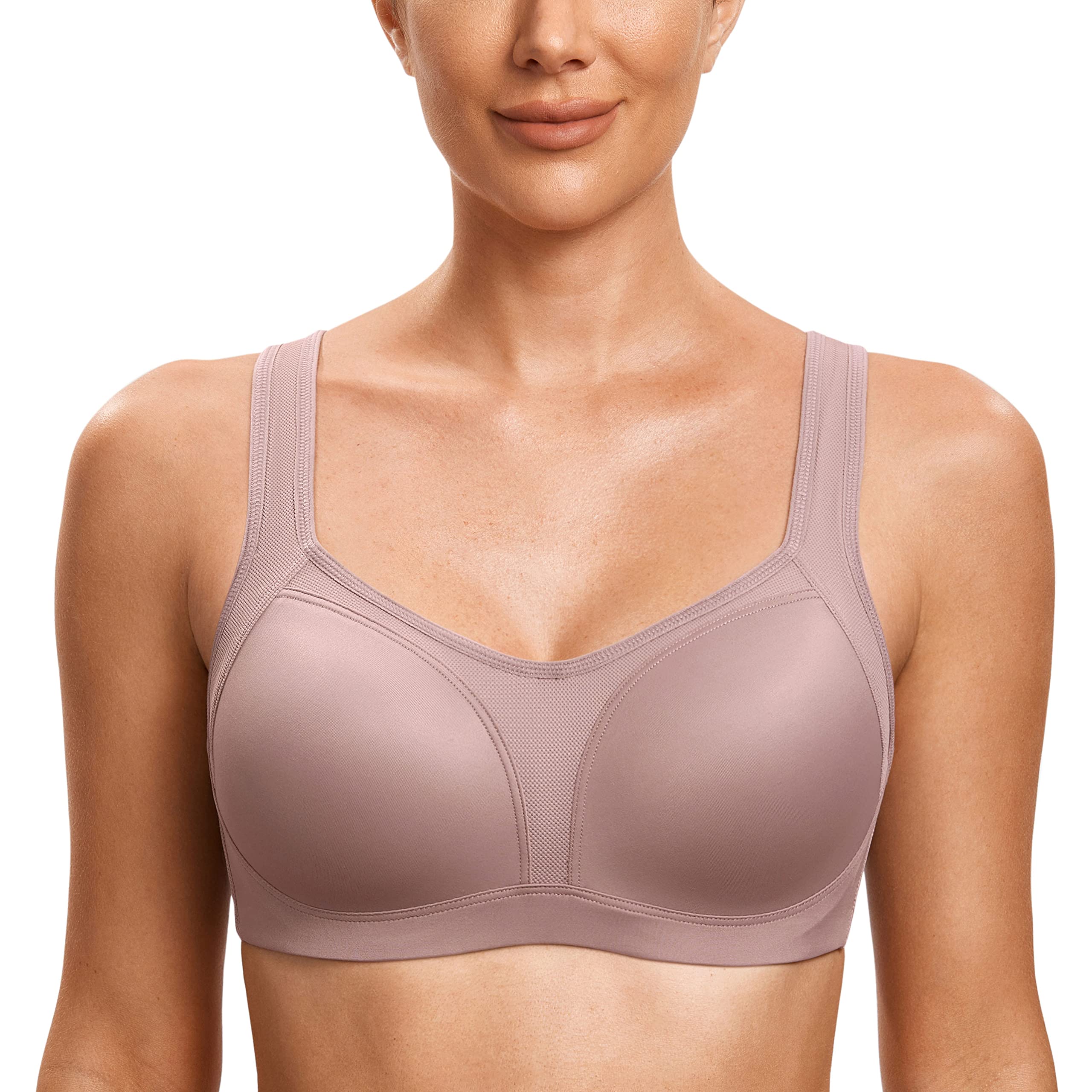 SYROKAN Women's Sports Bras High Support Underwire Padded High Impact No Bounce Plus Size Running Bra Brick 34DD