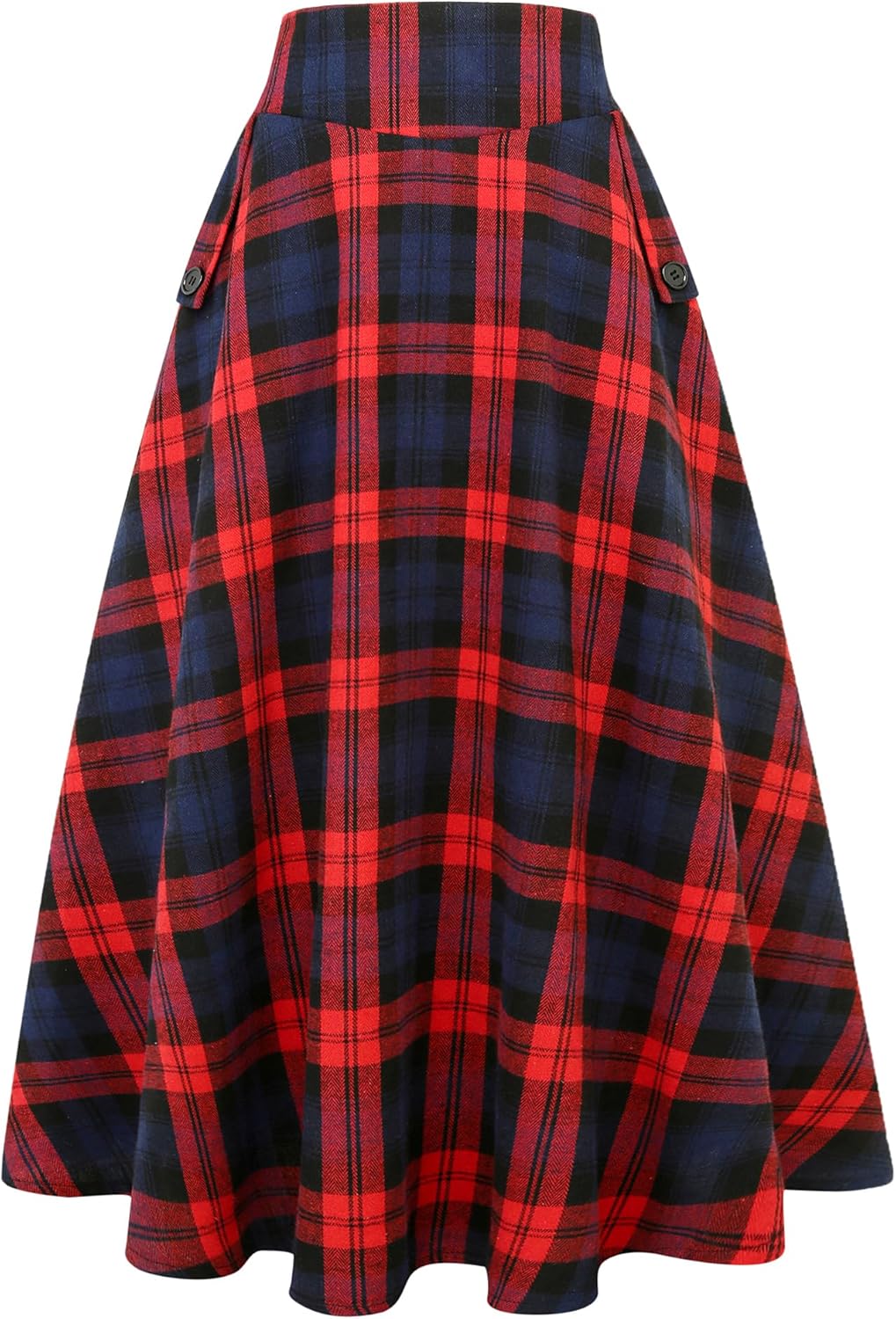 IDEALSANXUN Womens Plaid Skirts Fall Winter High Waisted A Line Long Pleated Maxi Skirt with Pockets