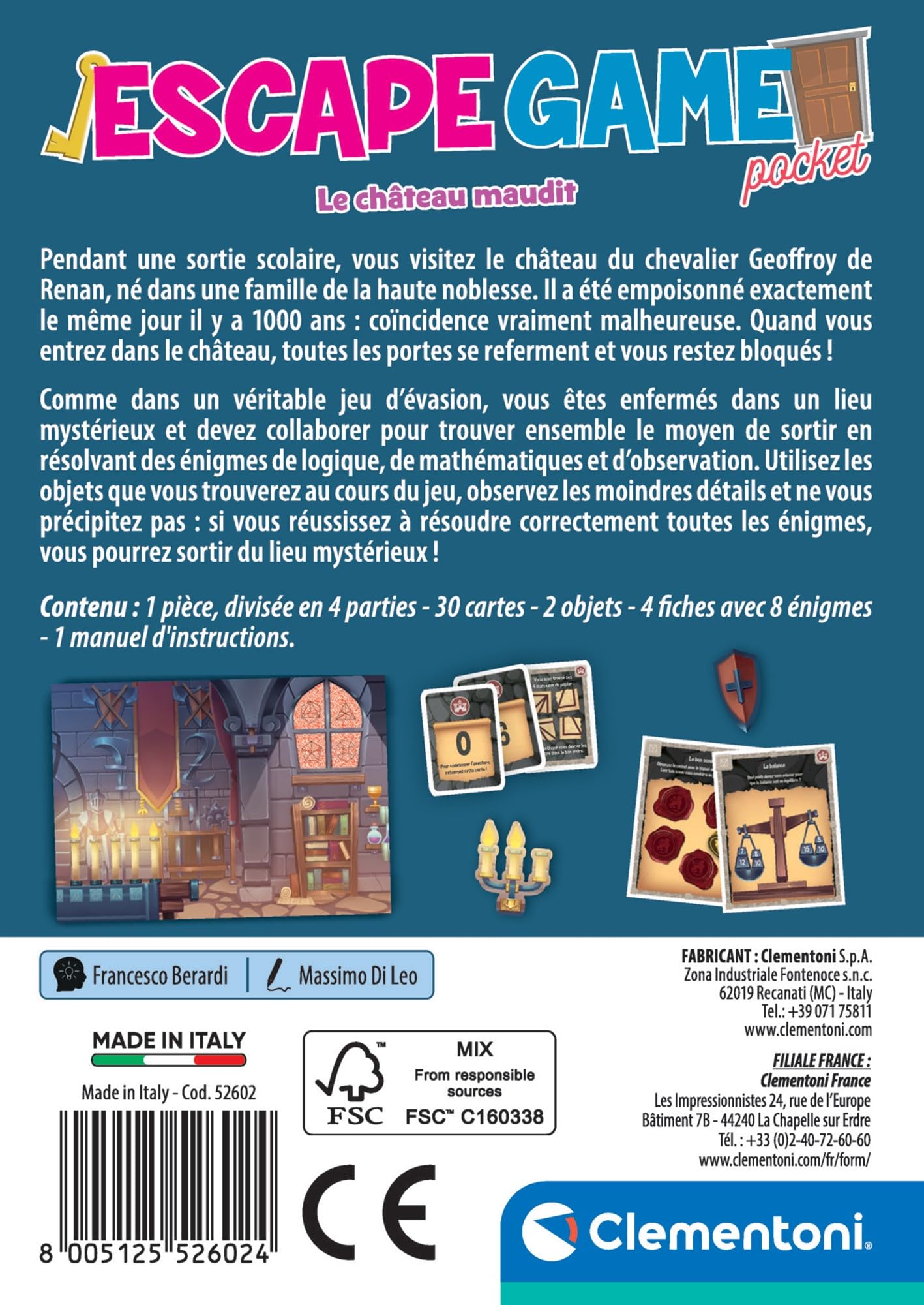 Clementoni Escape Game Pocket Le Château Maudit 30 Énigmes Coopératif Dès 8 Ans